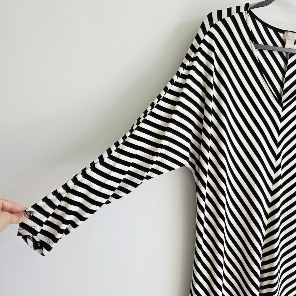 Chico's Travelers Black and White Striped Dolman Long Sleeve Top Women's Size 2 - Picture 4 of 6